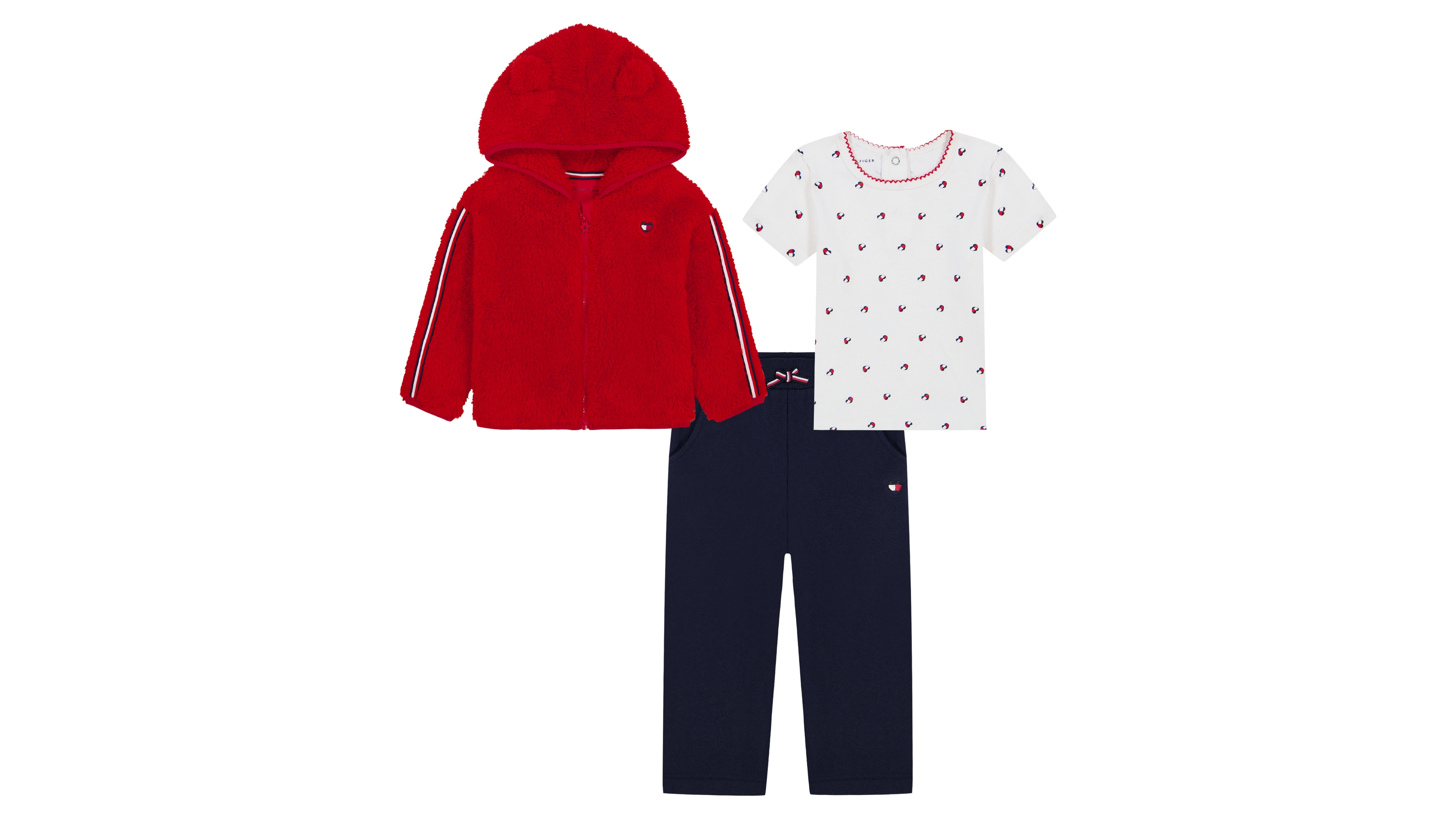 Tommy Hilfiger Baby Girls' Hoodie, Short-Sleeve T-Shirt and Wide-Leg Pants, 3-Piece Set