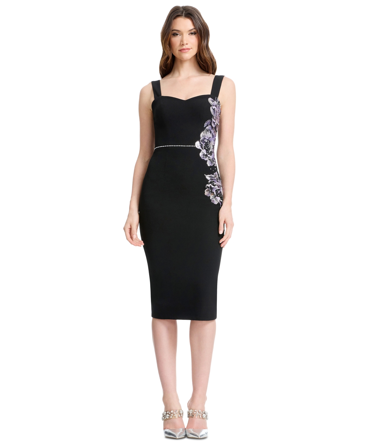 Dress the Population Women's Sweetheart Neck Midi Dress - Black