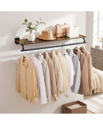 Clothes Rack with Shelf, Wall-Mounted Heavy Duty Clothing Rack, 43.1 x 11.2 x 5.4 Inches