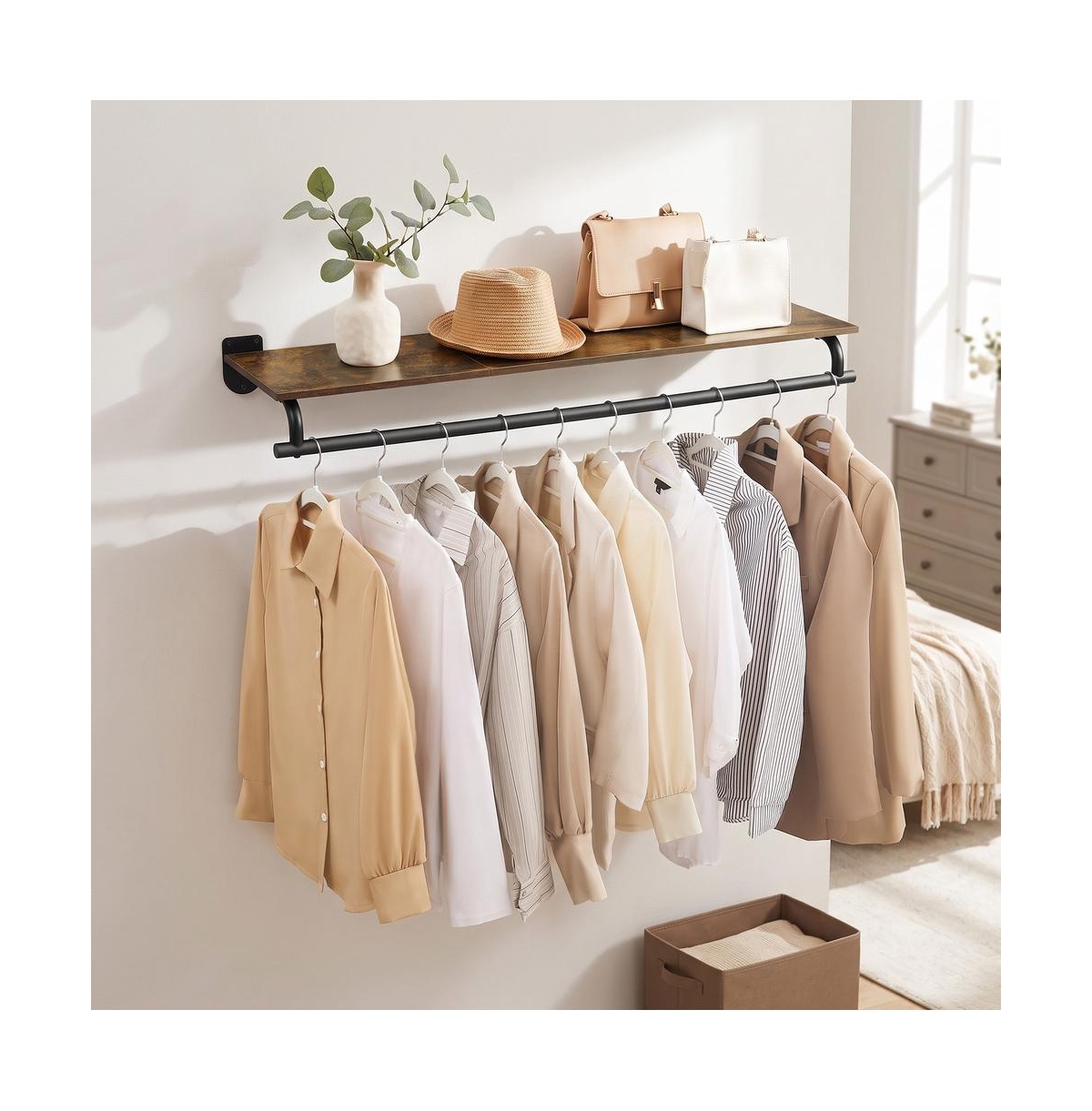 SongmicsHome Clothes Rack with Shelf, Wall-Mounted Heavy Duty Clothing Rack, 43.1 x 11.2 x 5.4 Inches