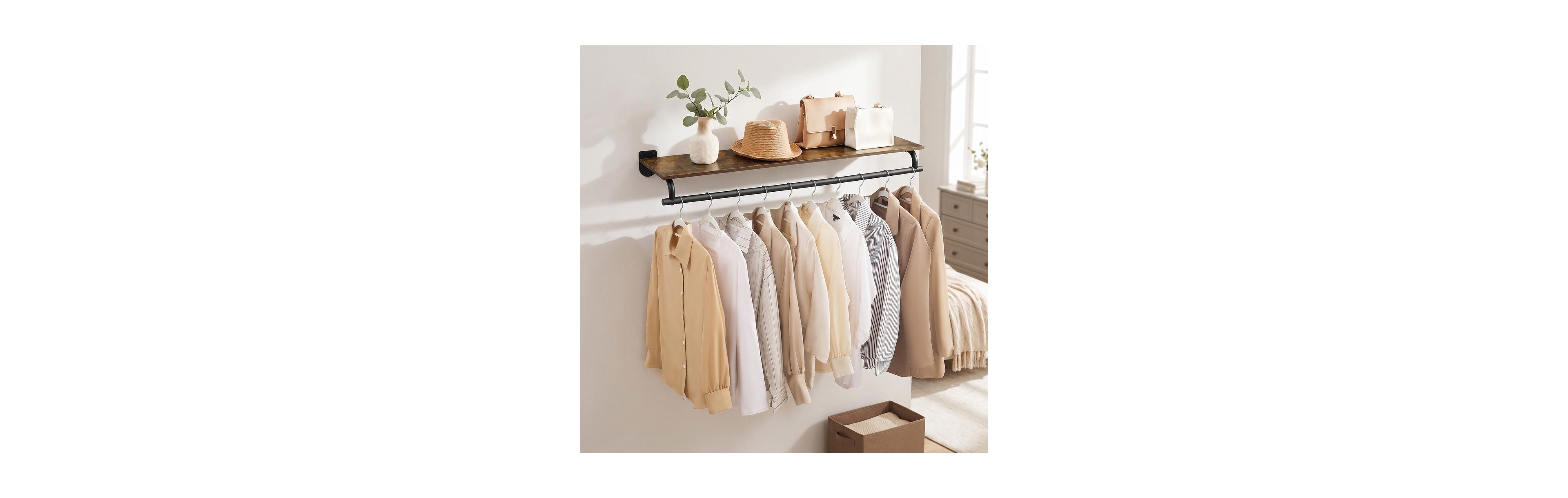SongmicsHome Clothes Rack with Shelf, Wall-Mounted Heavy Duty Clothing Rack, 43.1 x 11.2 x 5.4 Inches