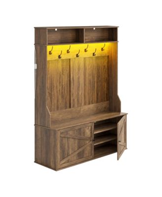 5-in-1 Hall Tree with Bench and Shoe Storage, LED Light
