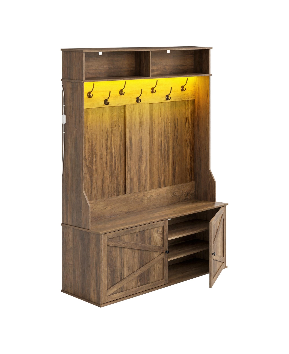 SongmicsHome 5-in-1 Hall Tree with Bench and Shoe Storage, Led Light