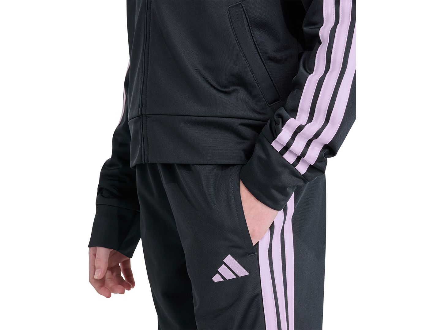 Детский комплект adidas 3-Stripes: куртка на молнии и зауженные брюки, 8-16, цвет: Чёрный / Розовый — фото 4