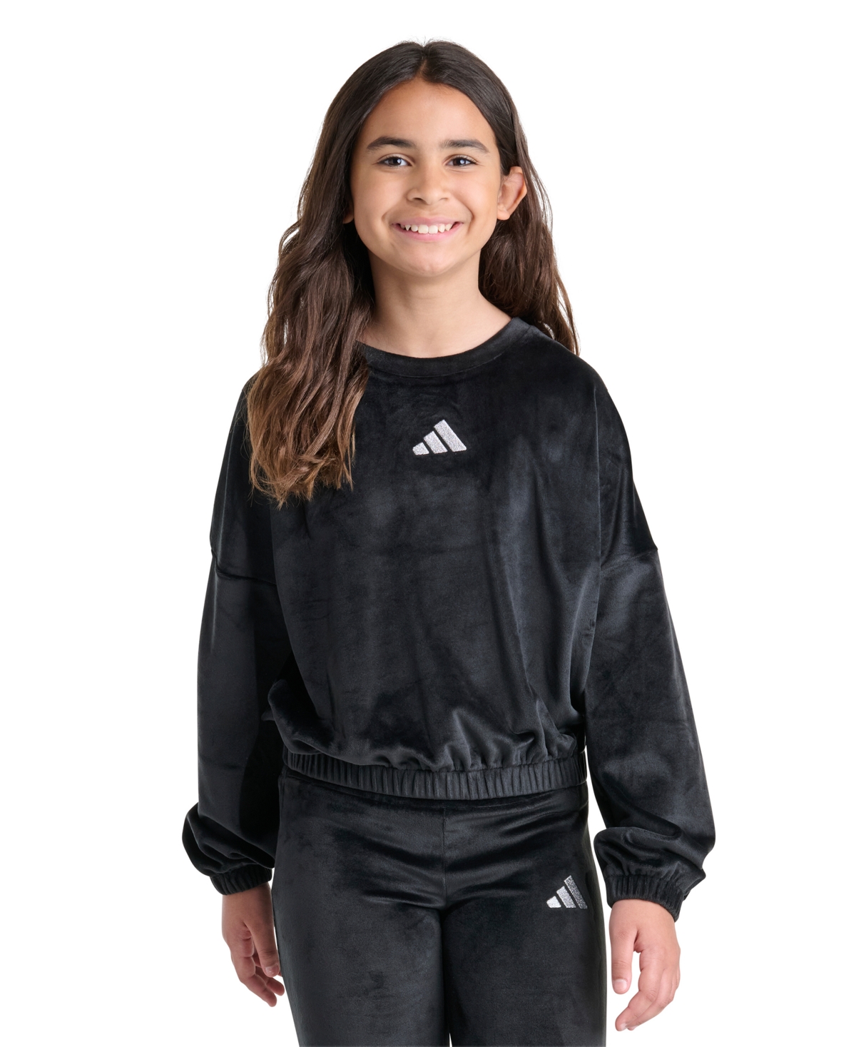 adidas Girls' 4-16 Velour Balloon-Sleeve Pullover