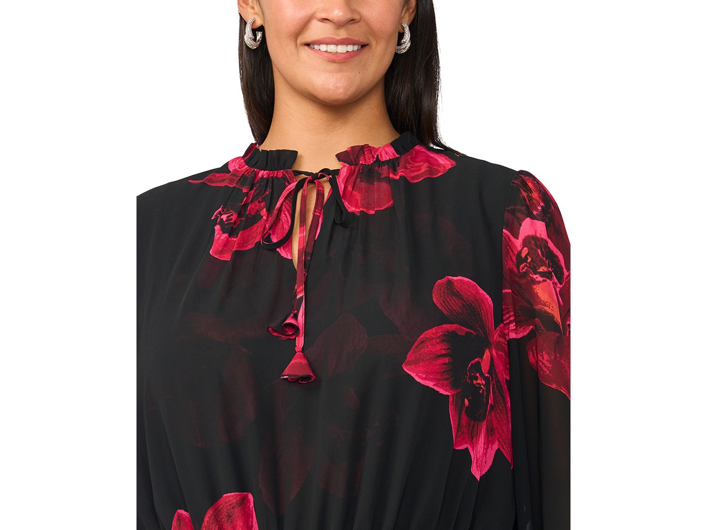 Женское платье MSK Plus Size Floral Long-Sleeve Smocked-Waist Maxi, цвет: Cordovan — фото 4