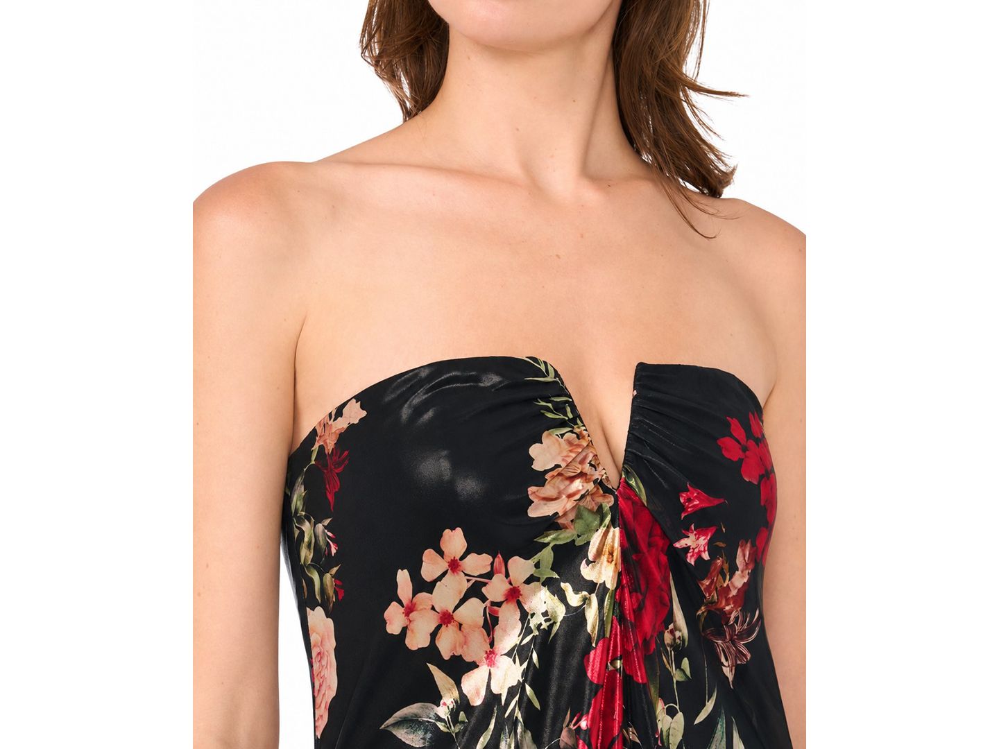 Женское платье Parker Emerson Floral-Print A-Line Strapless Maxi, цвет: Насыщенный чёрный — фото 4