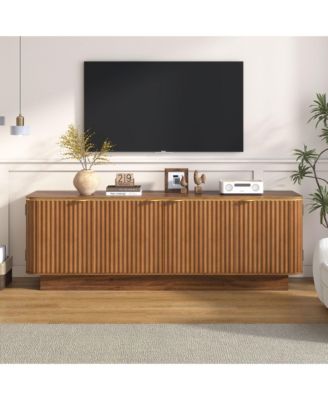 Mid-Century Modern TV Stand for 70 Inch TV, Fluted Wood Media Console with Adjustable Shelves and Cable Holes