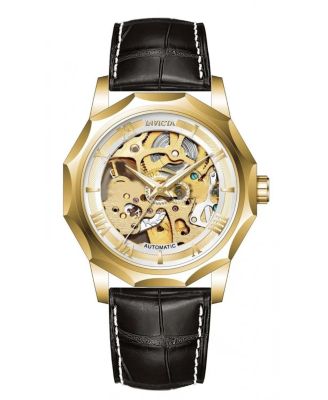 Men's Automatic Skeleton Water-Resistant Objet D'Art 69124 Black Leather Band Watch, 42mm