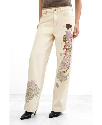 Women's High-Rise Wide-Leg Embroidered Jeans