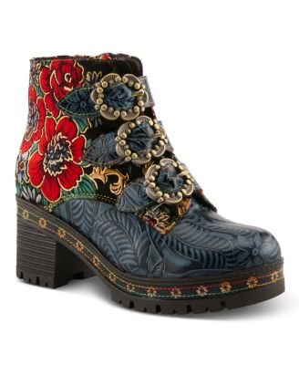 Women's Spring Step Brazza Platform Bootie with Floral Embroidery