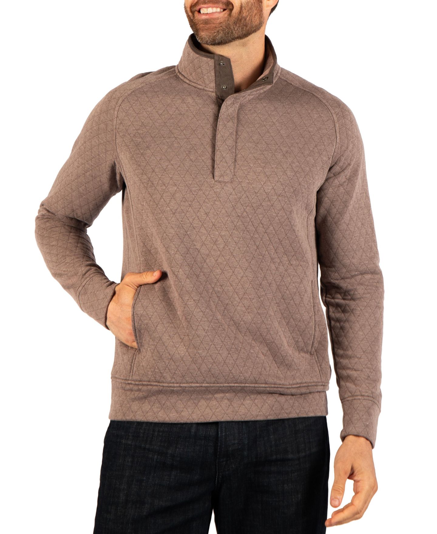 Мужской свитер Tailorbyrd Quilted Knit Hidden Snap Pullover with Suede Trim Sweaters, цвет: Коричневый — фото 3