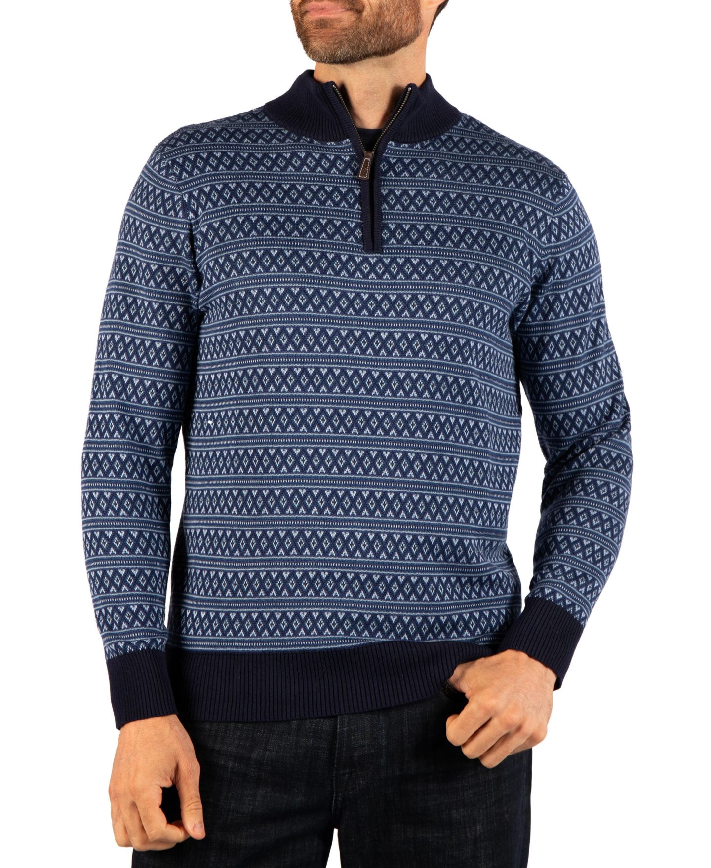 Мужской свитер Tailorbyrd Fairisle Quarter Zip, цвет: Джинсовый — фото 3