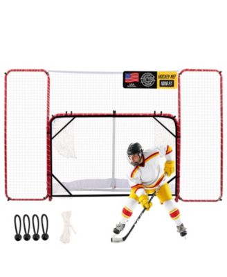 Hockey Net with Backstop 10x6FT, Pro Hockey Goal Training Set with Target Nets, Heavy-Duty Steel Frame and 5-Strand Tear-Resistant Netting