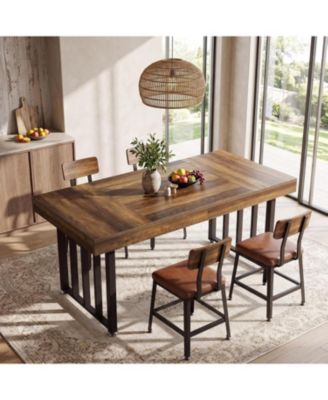 55 Inch Wood Dining Table with Heavy-Duty Metal Legs for 4