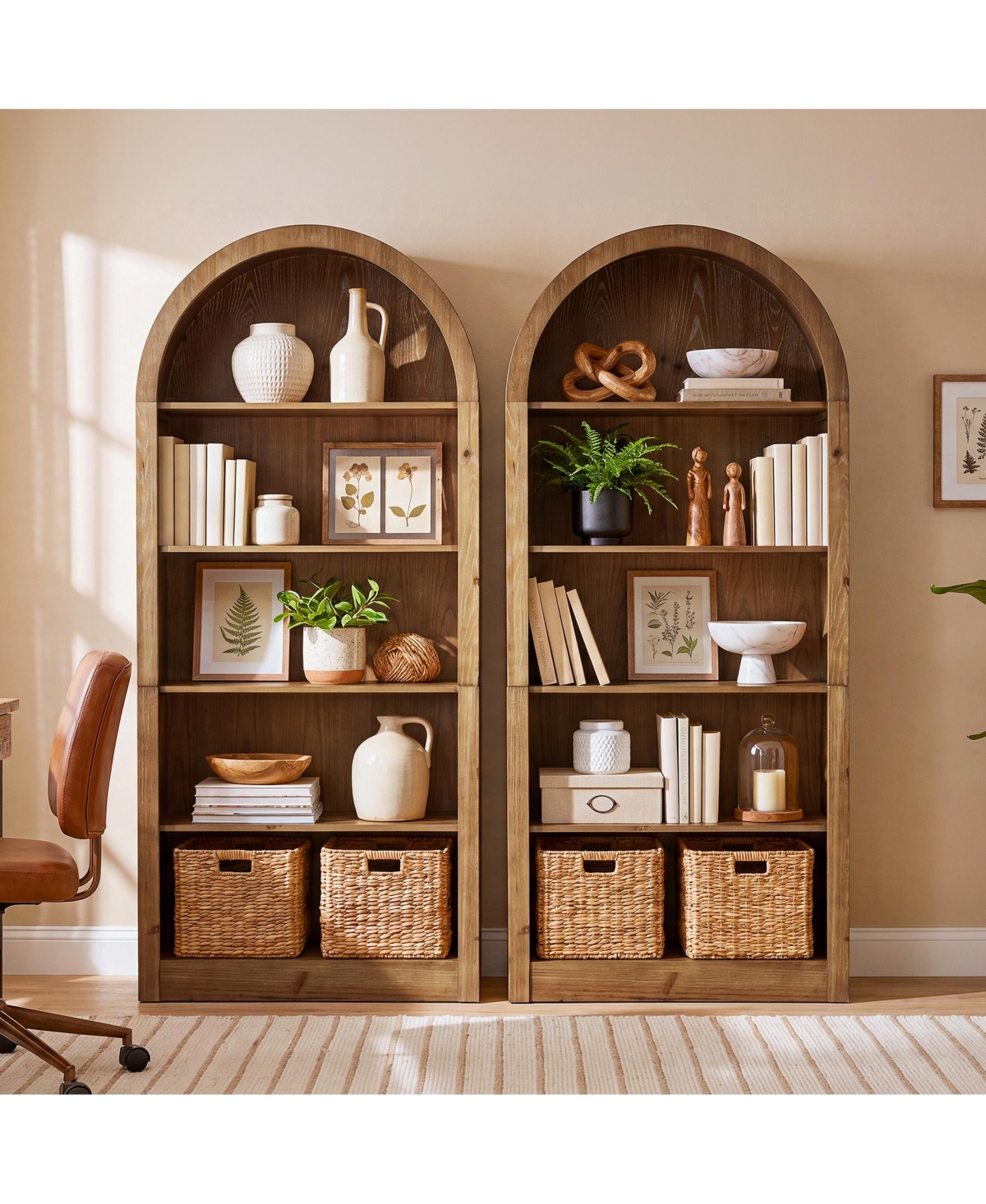 Tribesigns Solid Wood 5-Tier Bookshelf Set of 2, 70.86" Tall Arched - Brown