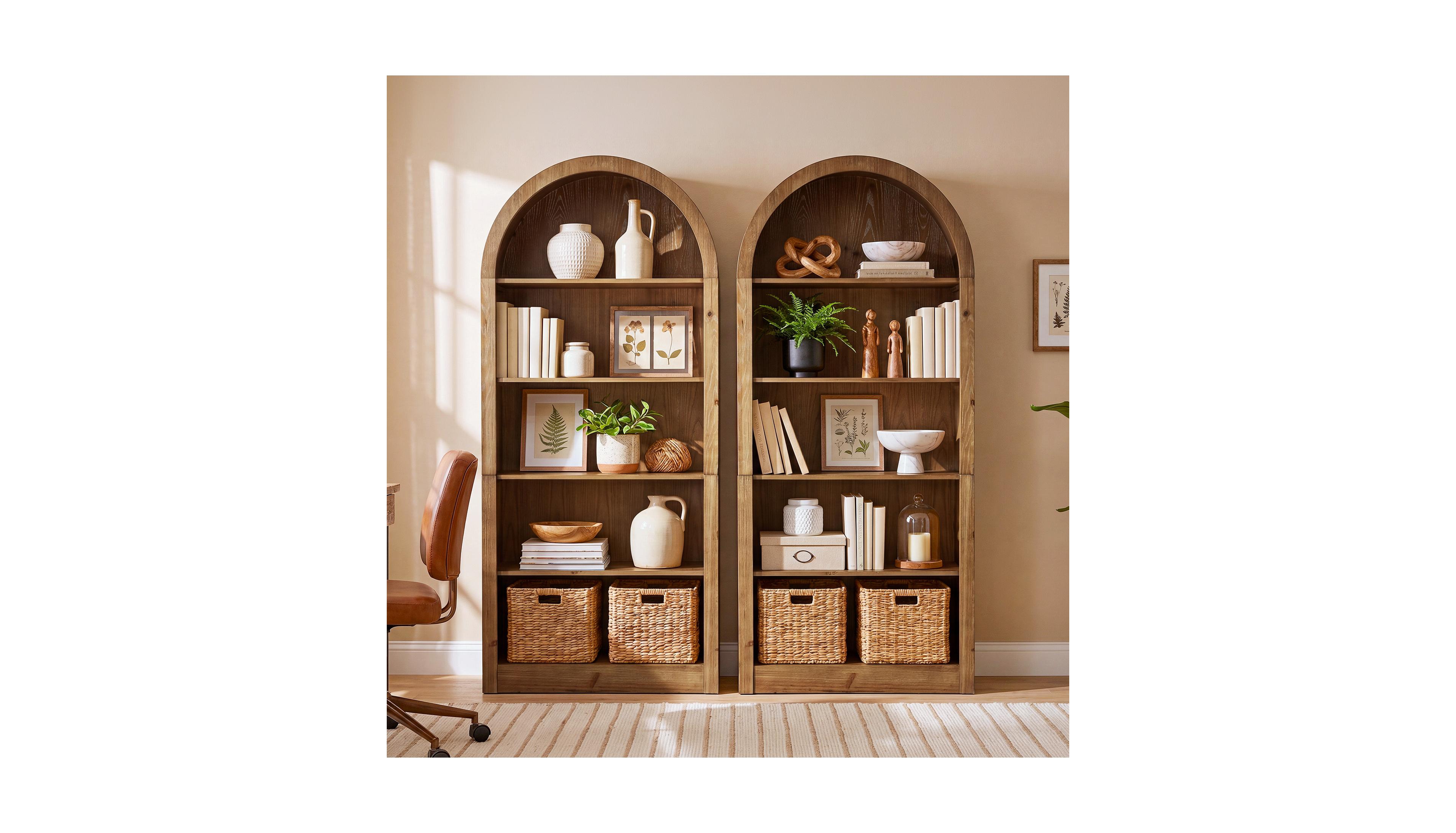 Tribesigns Solid Wood 5-Tier Bookshelf Set of 2, 70.86" Tall Arched