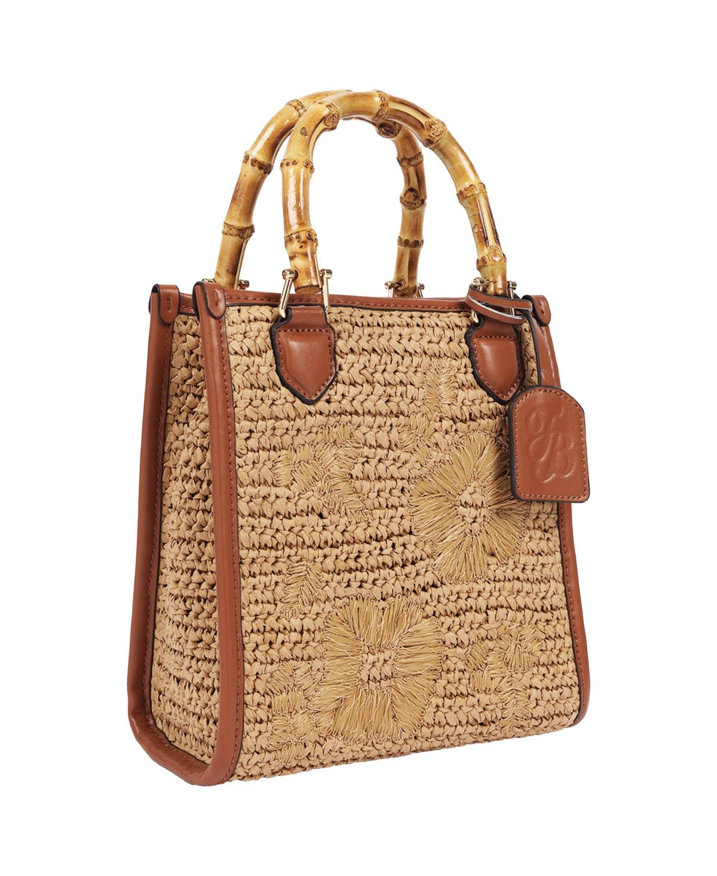Женская сумка Tommy Bahama Celine Floral-Embroidery Straw Bamboo Tote, цвет: Коньячный — фото 2