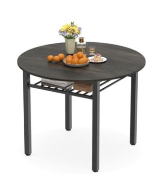 Dining Table for 2-4 People,40" Round Kitchen Table with Storage ShelfandMetal Frame