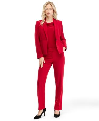 Women's 3/4-Sleeve Stretch-Jersey Boat-Neck Top, Crepe One-Button Blazer & Mid-Rise Pants