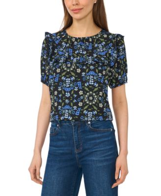 Women's Puff Sleeve Yoke Floral-Print Blouse