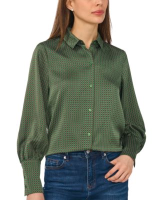 Women's Long-Sleeve Satin Collared Blouse