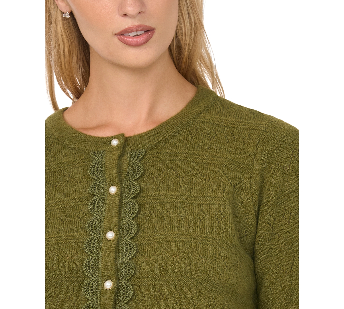 CeCe Women's Pointelle Lace-Trim Cardigan
