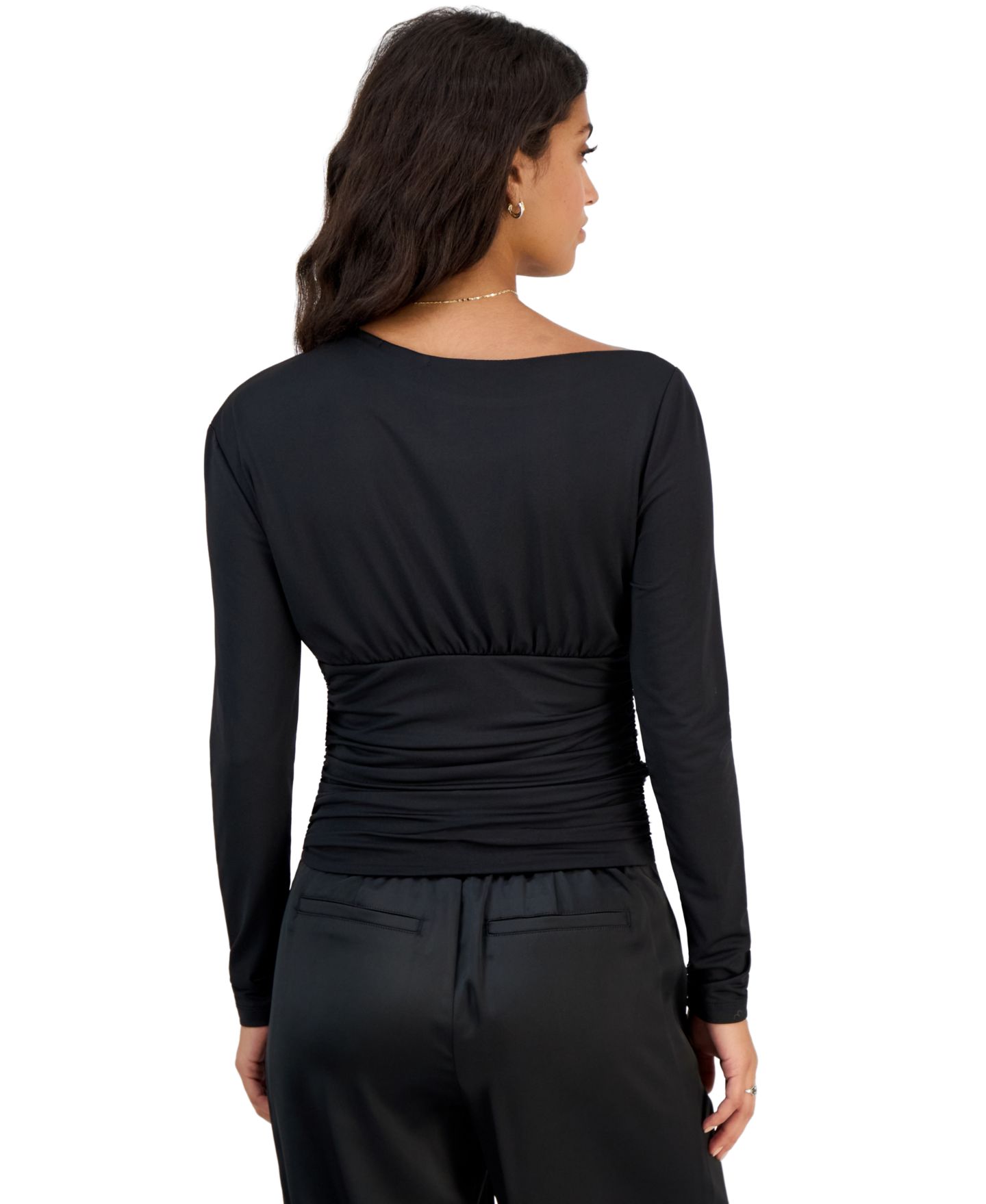 Женский топ Derek Heart Juniors' Asymmetrical Boat Neck Long-Sleeve, цвет: Чёрный — фото 4