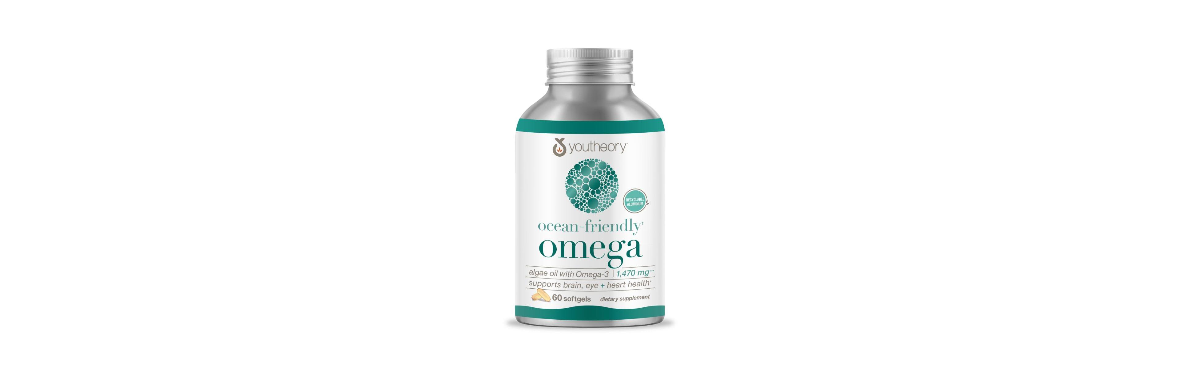 Youtheory Ocean Friendly Omega Algae Omega 3 Softgel with Epa and Dha Heart, Eye and Brain Health Gluten, Soy and Dairy Free 60 Softgels