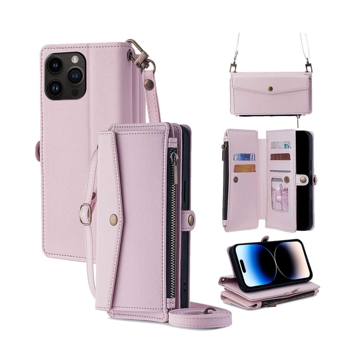 Artudatech 5-in-1 Crossbody Wallet Phone Case for iPhone 12-17