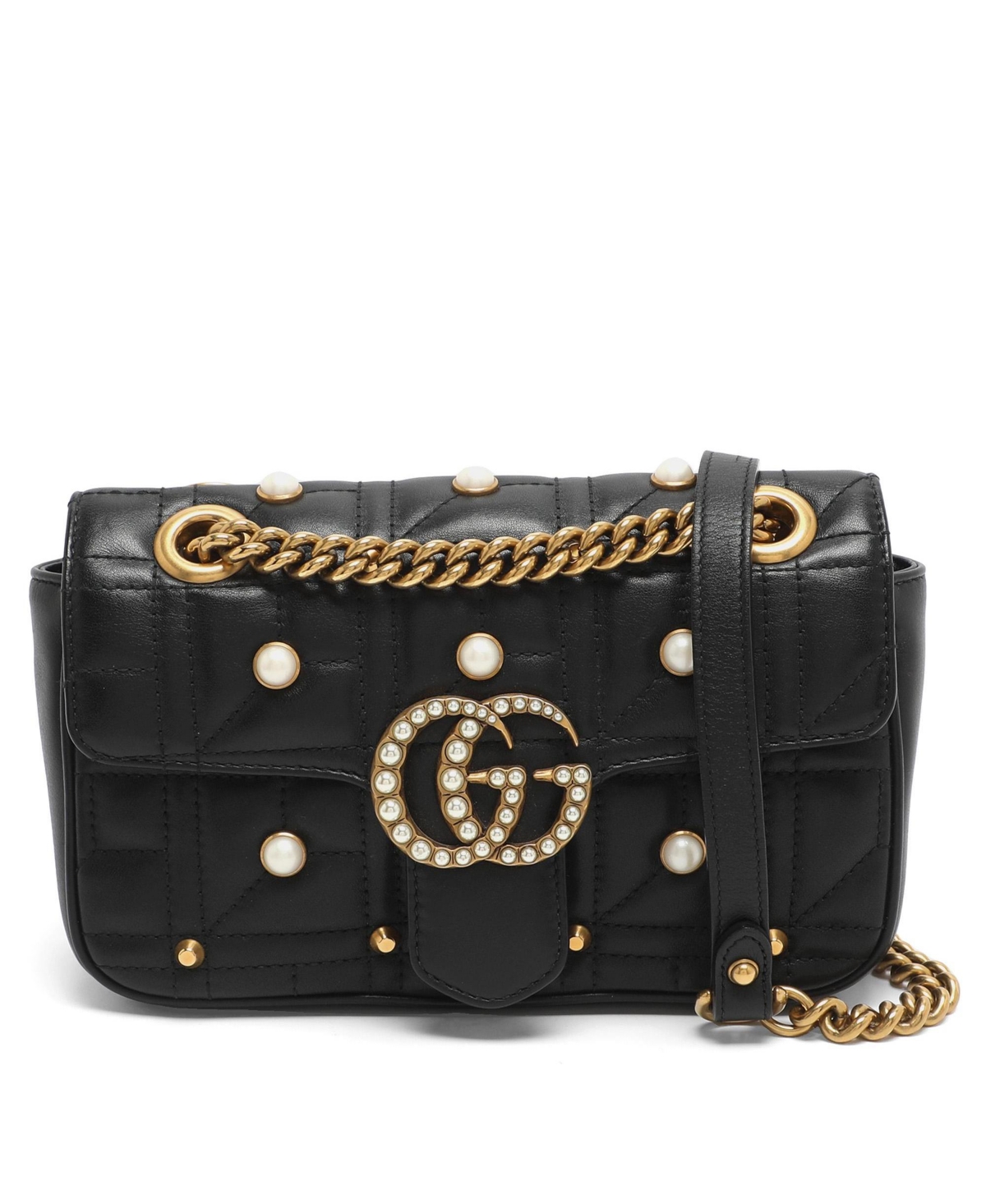 Pre-Owned Gucci Women's Gg Pearl Marmont Mini Matelasse Leather Shoulder Bag
