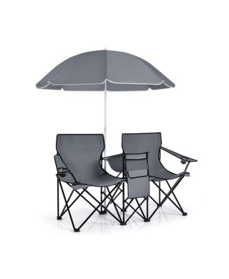 Two-Person Folding Camping Chair with Adjustable Umbrella, Cooler Bag and Carry Case
