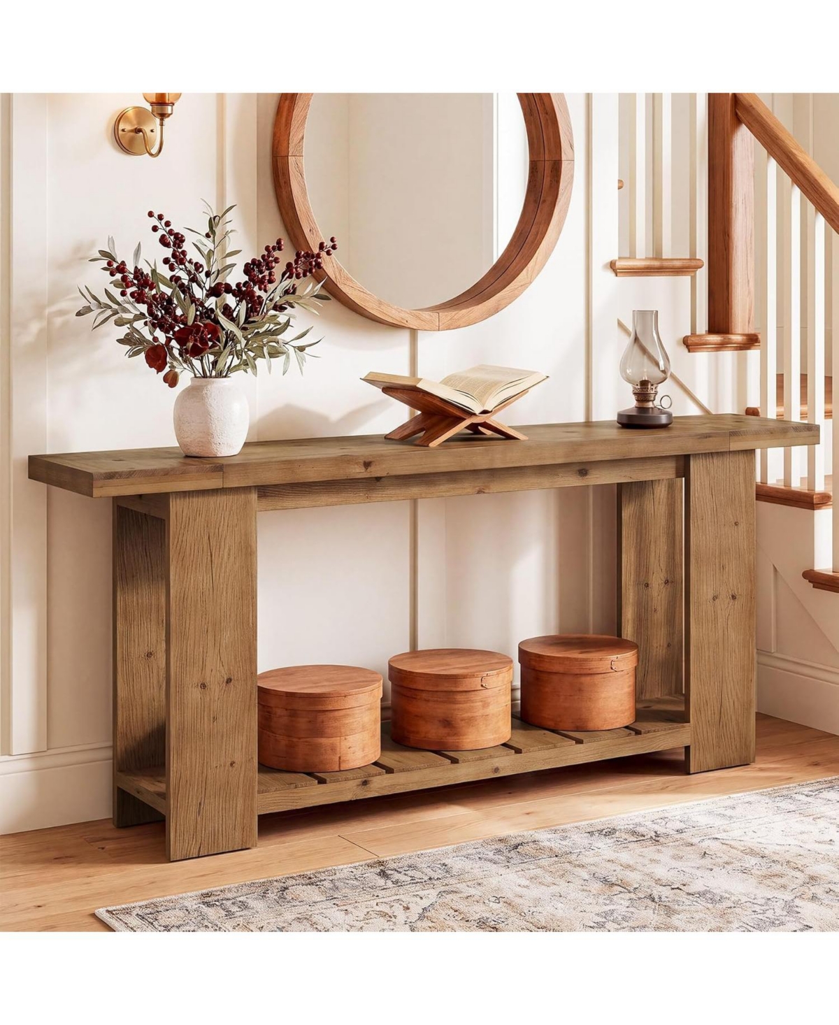 Tribesigns Solid Wood Console Sofa Table, Farmhouse Long Entryway Table Behind Couch