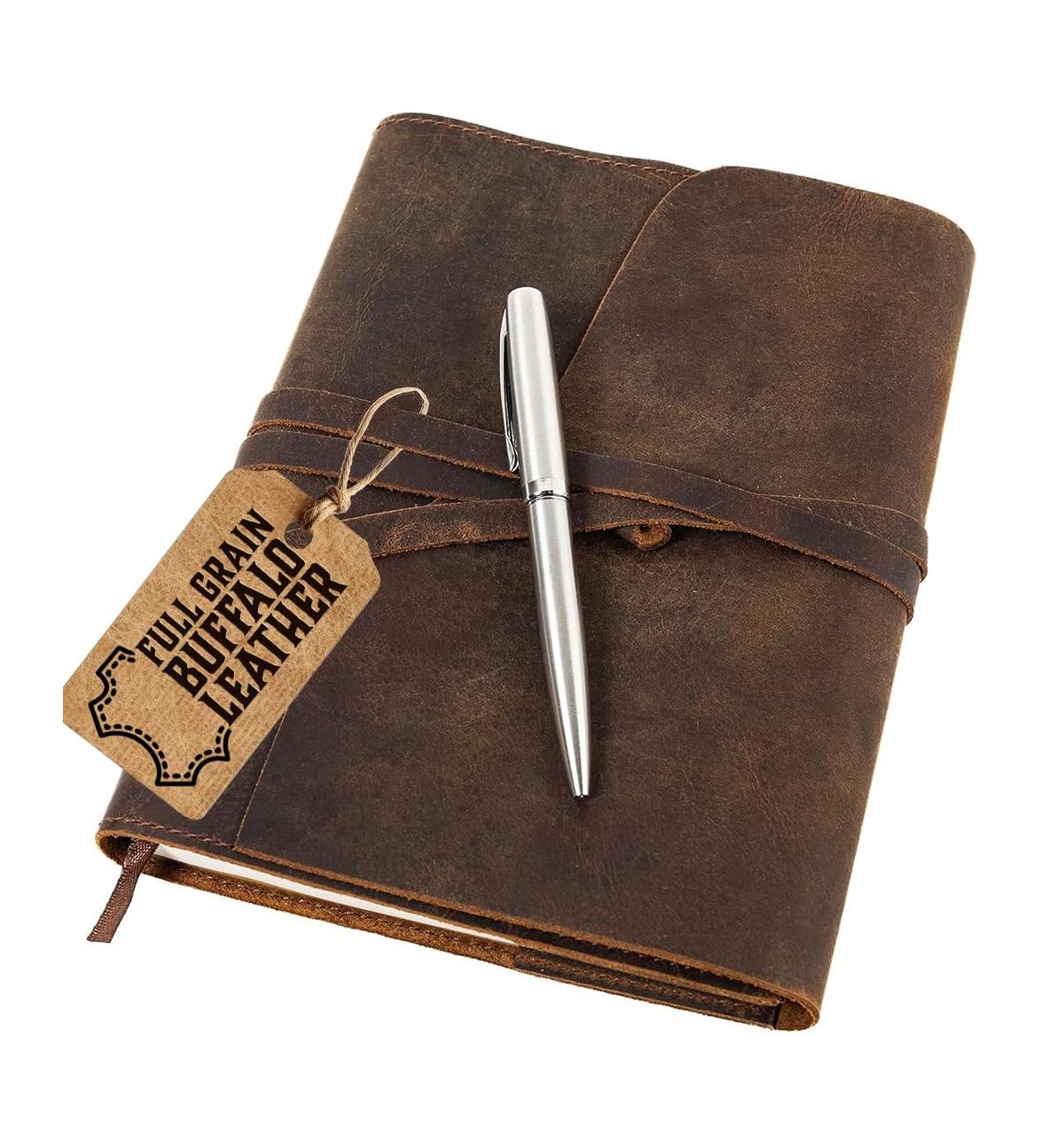 Danrong Refillable Genuine Leather Journal Lined Notebook Embossed Tree of Life with Pen Holder - Classic