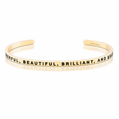 Gold-Tone Stainless Steel Powerful, Beautiful, Brilliant, And Brave Adjustable Bracelet