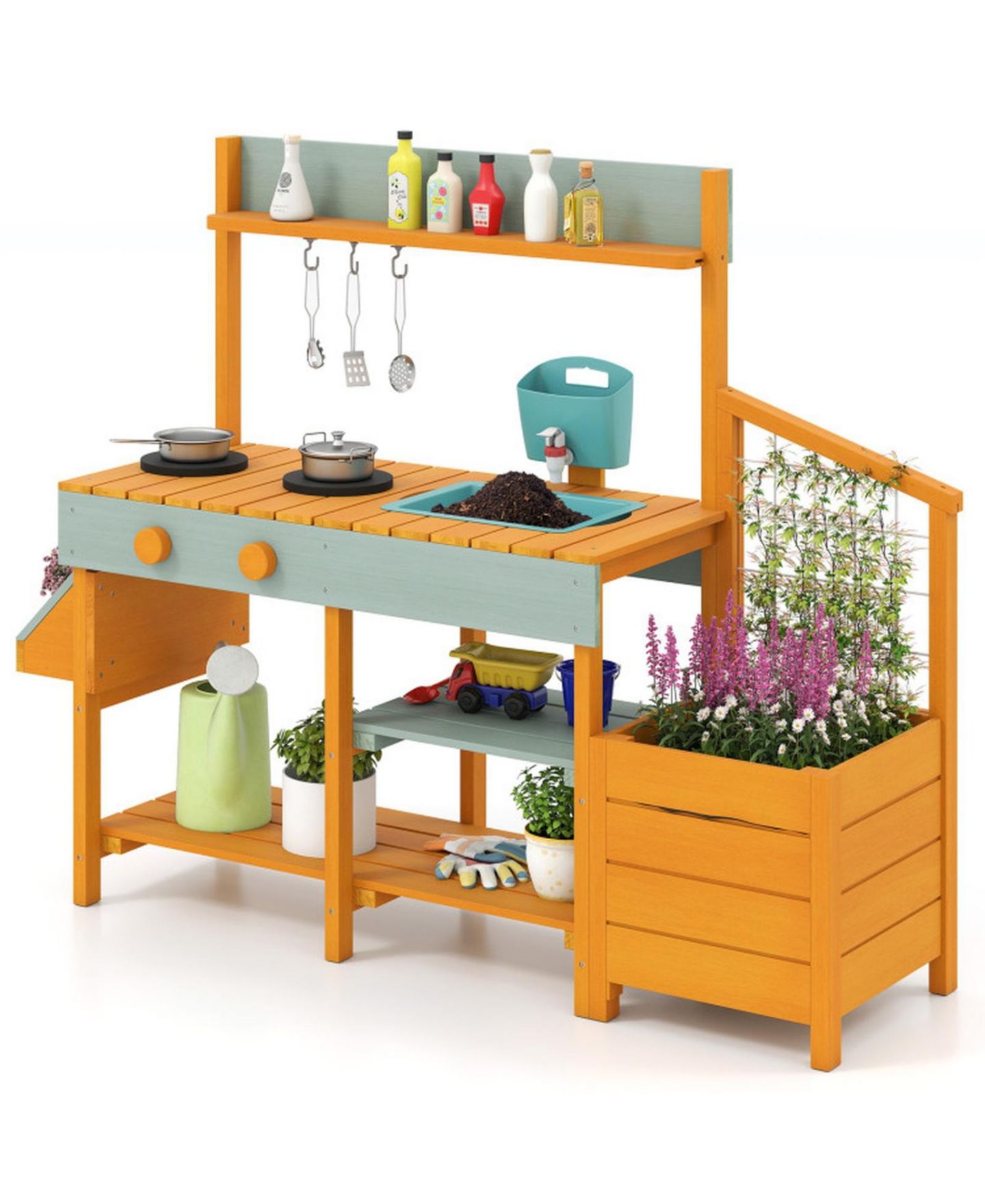 Игровой набор Sugift Mud Kitchen с ящиками для растений и съёмной раковиной, от 3 до 8 лет, цвет: Жёлтый — фото 11