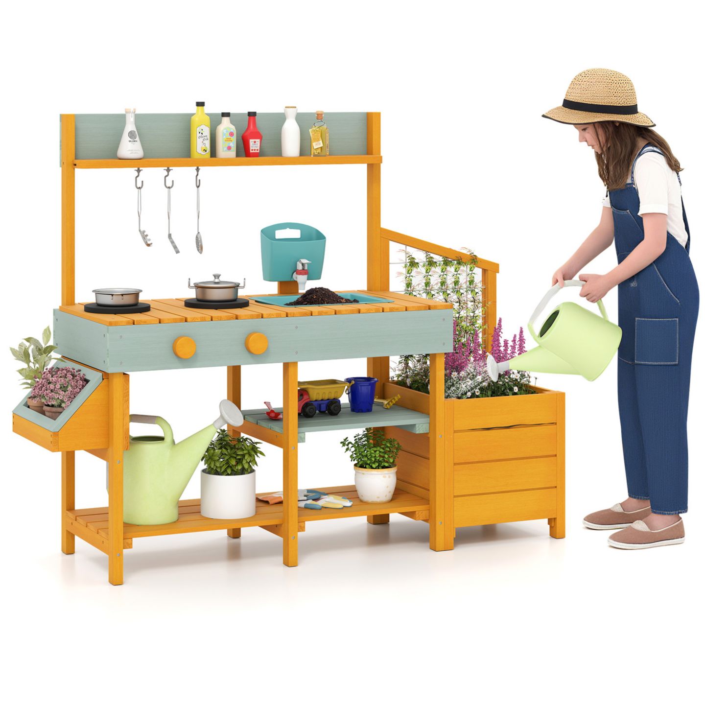 Игровой набор Sugift Mud Kitchen с ящиками для растений и съёмной раковиной, от 3 до 8 лет, цвет: Жёлтый — фото 1