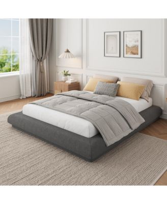 Full Size Upholstered Platform Bed Frame with Cloud-Inspired Design, Lamb Wool, Metal Slats, No Box Spring Required