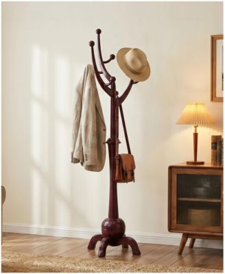 71" Mid-Century Solid Wood Coat Rack with 8 Hooks