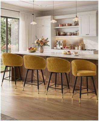 26" Swivel Counter Height Bar Stools, Upholstered Barrel Back Kitchen Island Stools