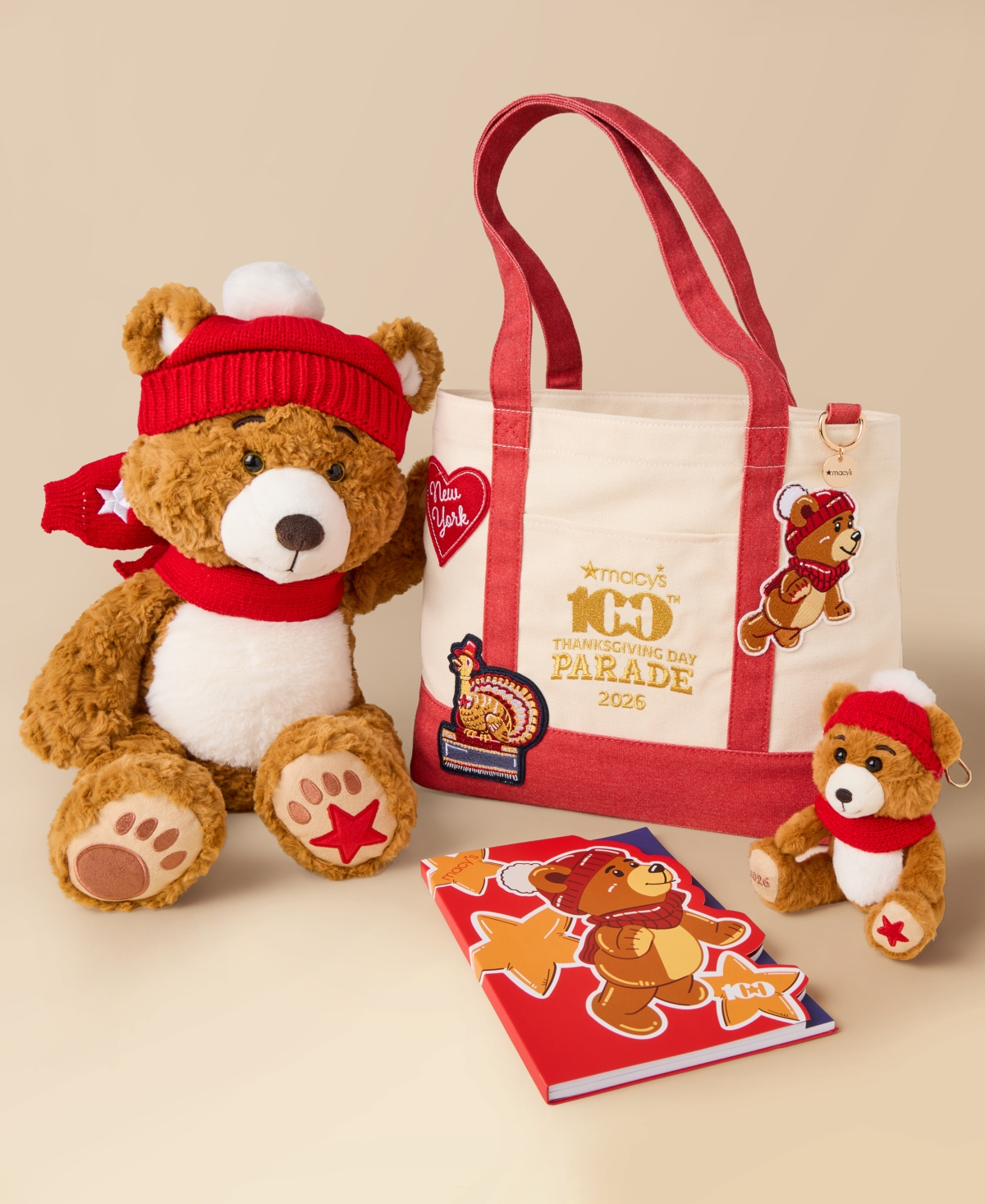 Macy's 100th Thanksgiving Day Parade Plush Billie Brightpaw Bear Bag Charm, Macy's Exclusive