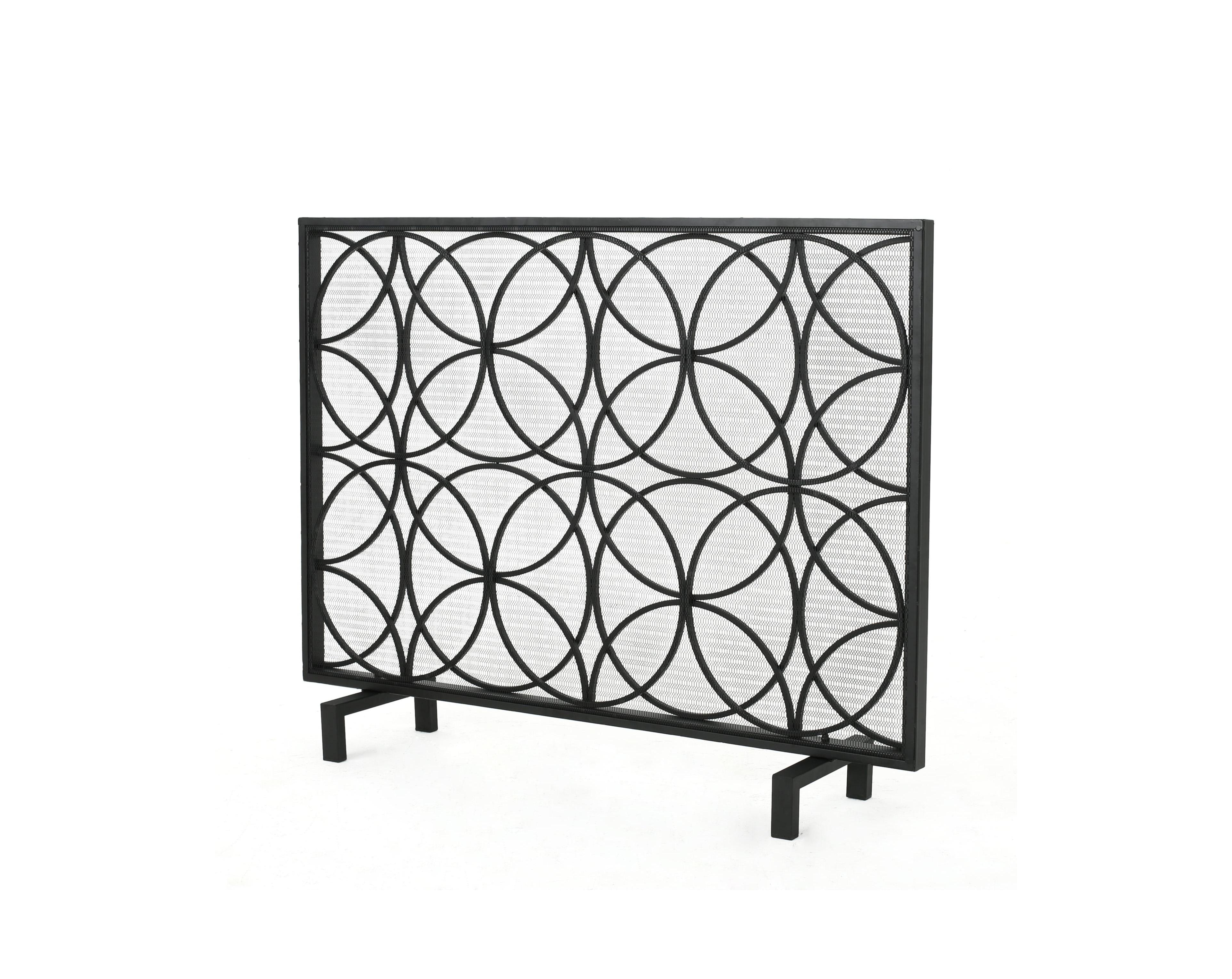 sumyeg Modern Single Panel Fireplace Screen with Iron Frame and Overlapping Circle Design