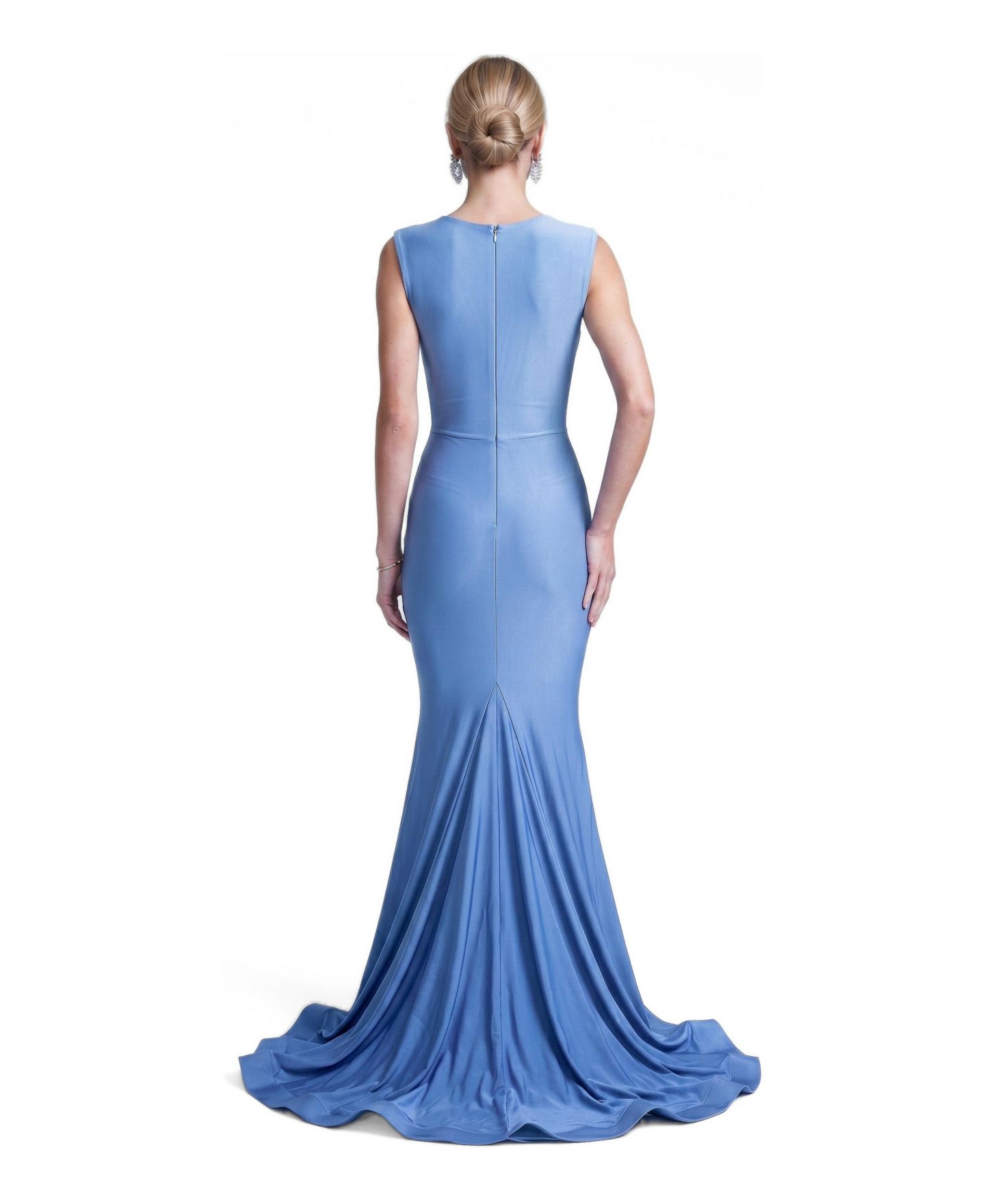Женское платье Jessica Angel Ruched Plunge Pleated Sleeveless Mermaid Gown, цвет: Синий — фото 2