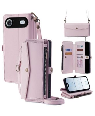 Crossbody Wallet Case with Removable Wrist Strap and Card Holder for Apple iPhone 12-17