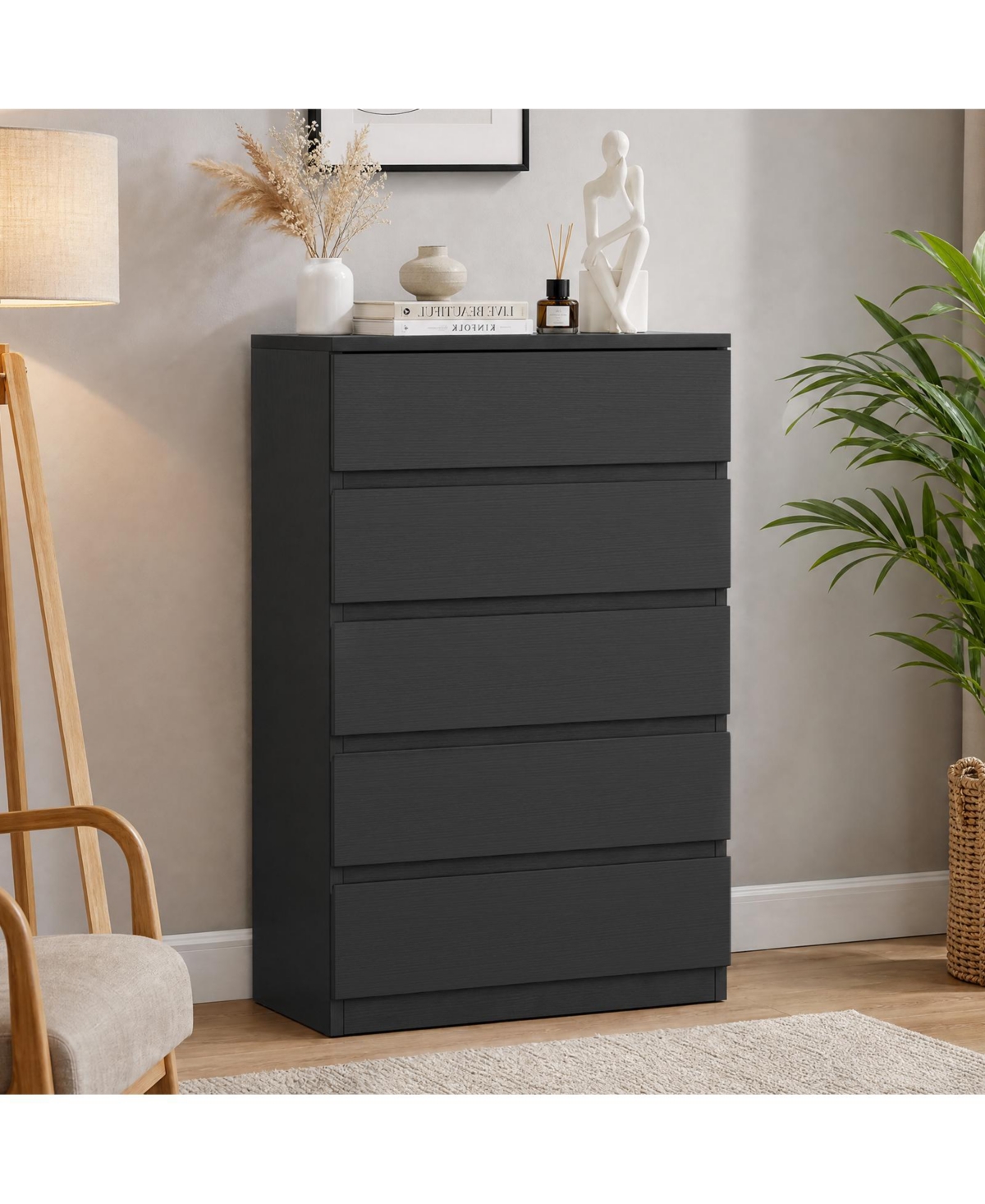 homfan 5 Drawer Dresser for Bedroom, Tall Modern Chest of Drawers, with Deep Drawers Living Room, Hallway, Entryway, Bedroom