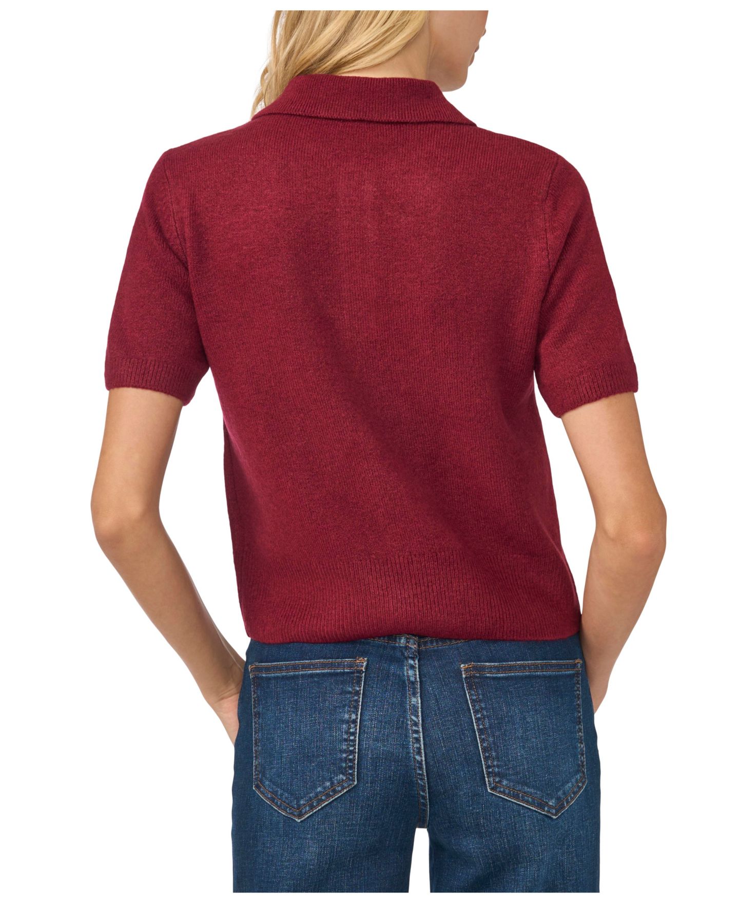 Женский свитер CeCe Short-Sleeve Button-Front Collared, цвет: Глубокий мерло — фото 3