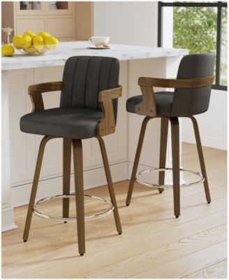 26" Mid-Century Swivel Counter Height Bar Stools, High Back Faux Leather Kitchen Stools