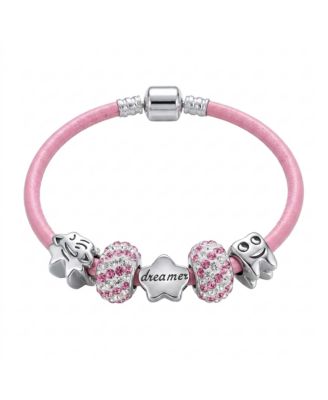 Sterling Silver Pink Crystal Tooth Fairy Charm Bracelet