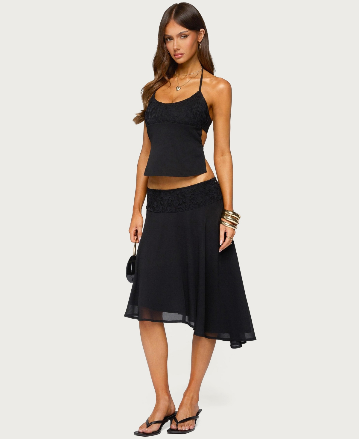 Edikted Women's Evia Lacey Asymmetric Midi Skirt