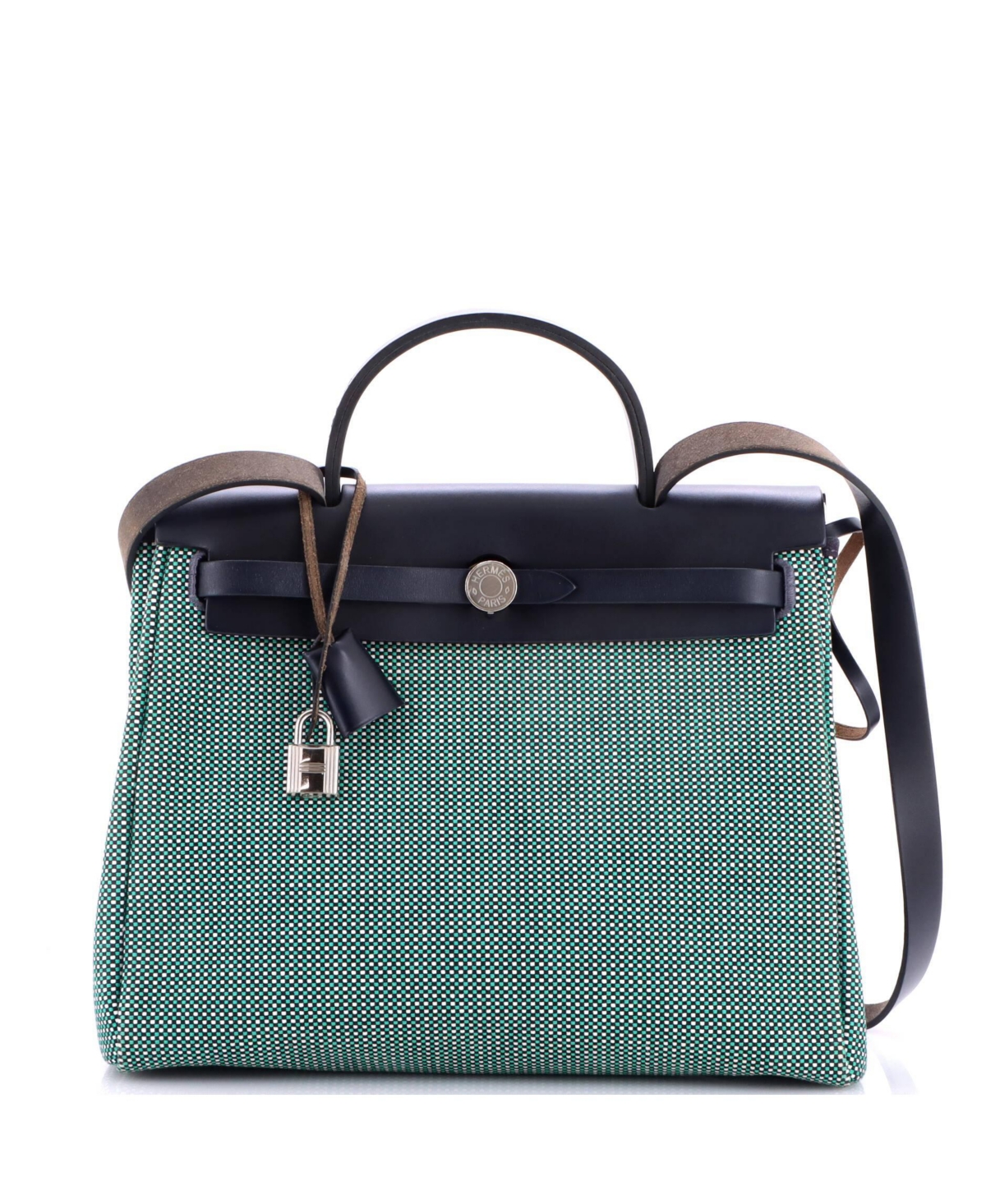 Pre-Owned Hermes 31 Herbag Zip Criss Viking Toile and Leather - Green